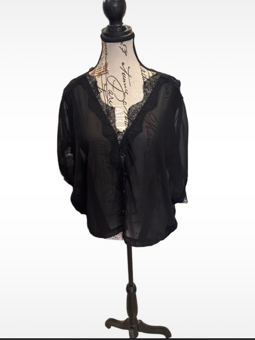 GUESS Black semi-sheer, v-neck, Lace Women's Skirt - Small